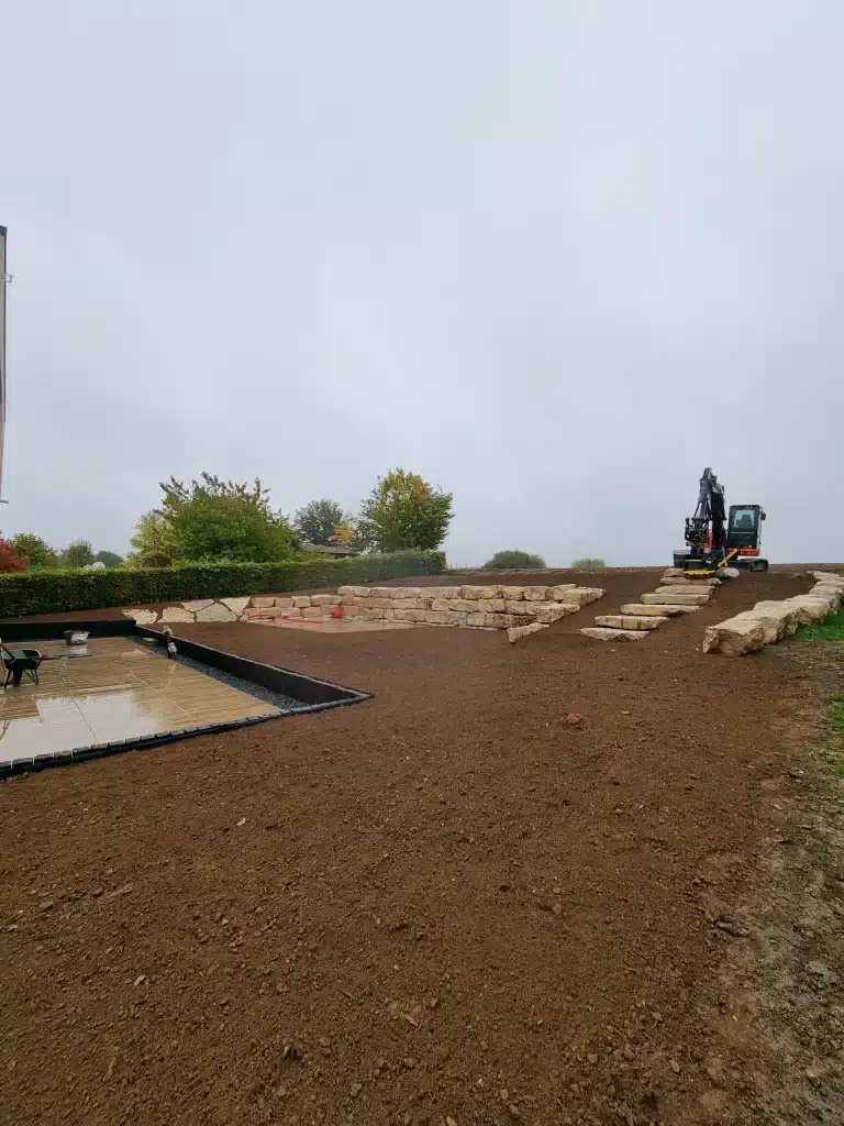 Photographie d'un gros chantier d'aménagement extérieur.